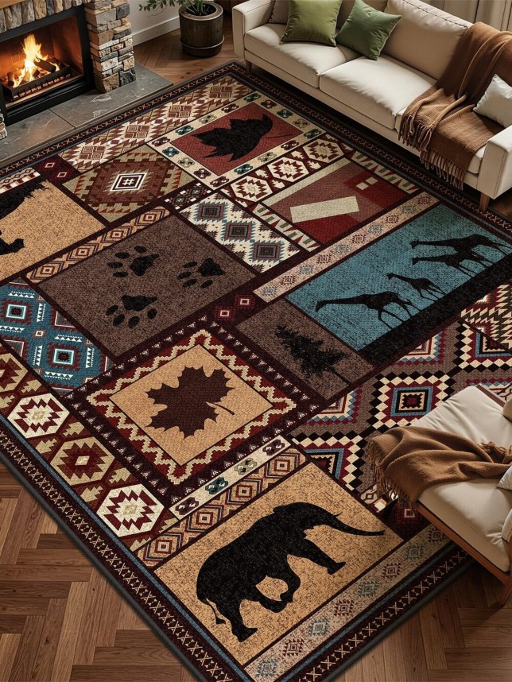 Large Western Area Rug 9x12, Southwestern Rustic Cabin Rug for Living Room